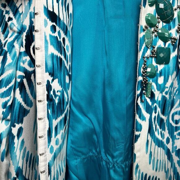 Peck & Peck Vintage Watercolor Print Embellished Jacket/6 - Picture 6 of 8